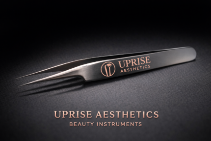 Fine tip eyelash extension tweezers by Uprise Aesthetics stainless steel precision lash tool for professional lash artists.