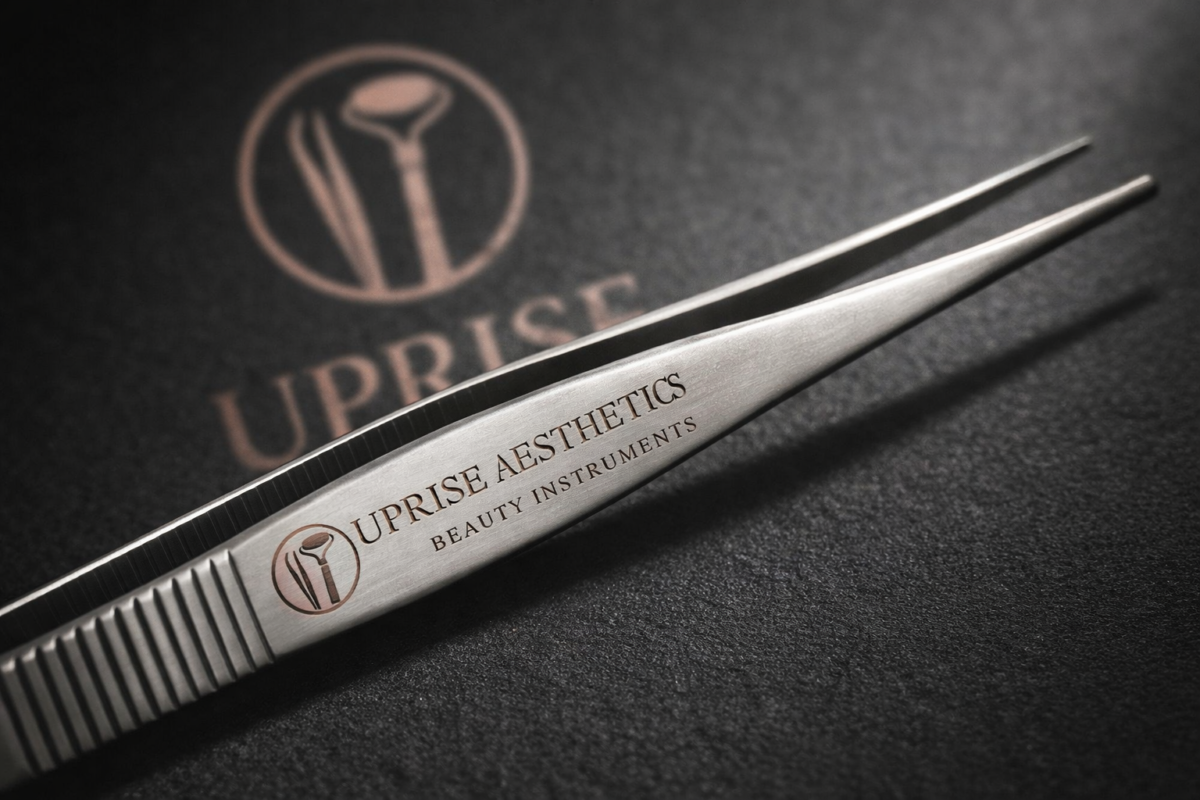 Professional straight eyelash extension tweezers by Uprise Aesthetics stainless steel precision lash isolation tool for lash artists.