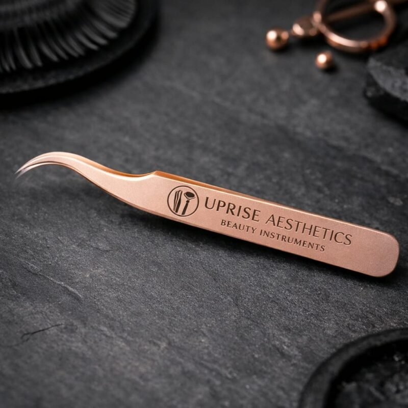 Rose Gold Curved Eyelash Extension Tweezers – Professional Lash Tool
